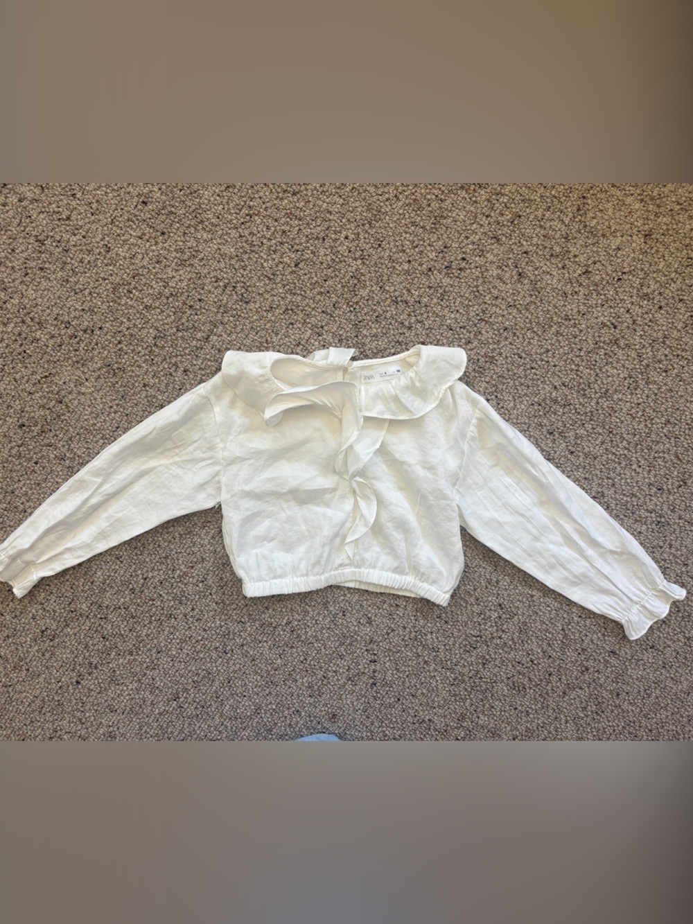 Zara White Ruffle Collar Long Sleeve Blouse- Girls size 8
